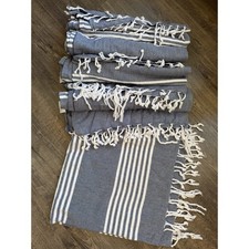Turkish T  Alys Towel Beach to Bath 100 Cotton Set of 5 Blue White Stripe