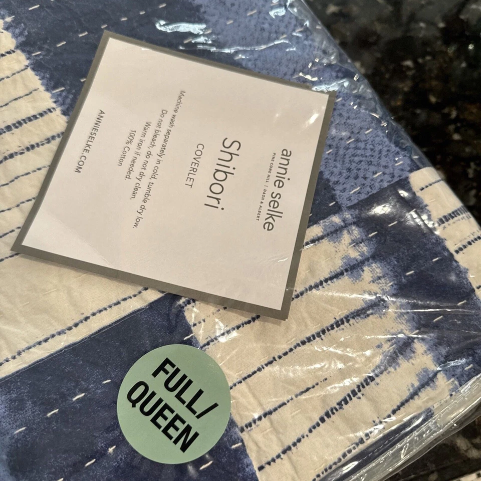 Pinecone Hill Annie Selke Shibori Queen Talla Edredón Indigo Azul Blanco Patchwork Han Foto 4 de 4