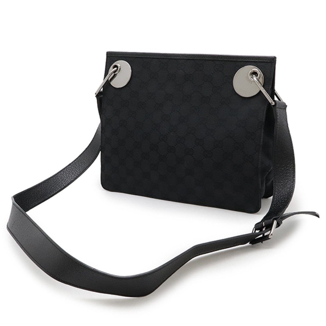 Gucci GG Canvas Shoulder Bag Black Leather Silver Hardware Used thumbnail 2