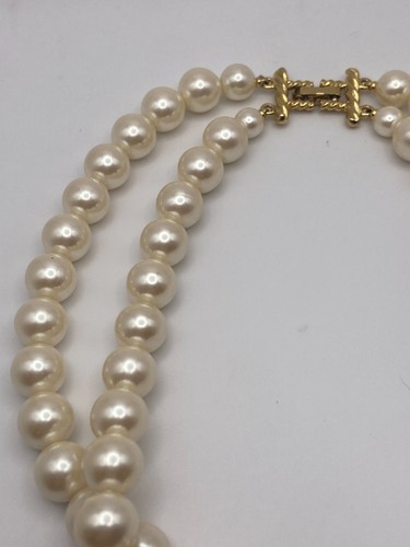 2 Strand Large Faux Pearl Fancy Clasp Bold Collar Costume Statement Necklace - Picture 6 of 9