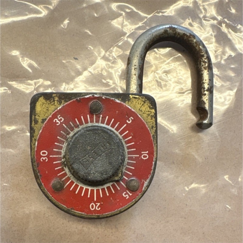 Vintage Reese Red Dial Combination Padlock, Red & Yellow (0-35 Numbered)