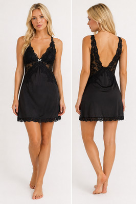 Hunkemoller V-Neck Women's Mya Slipdress Black Silk XS