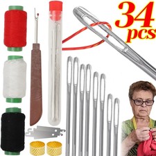 34/37Pcs Stainless Steel Sewing Kit with Top Needle DIY Apparel Sewing Supplies