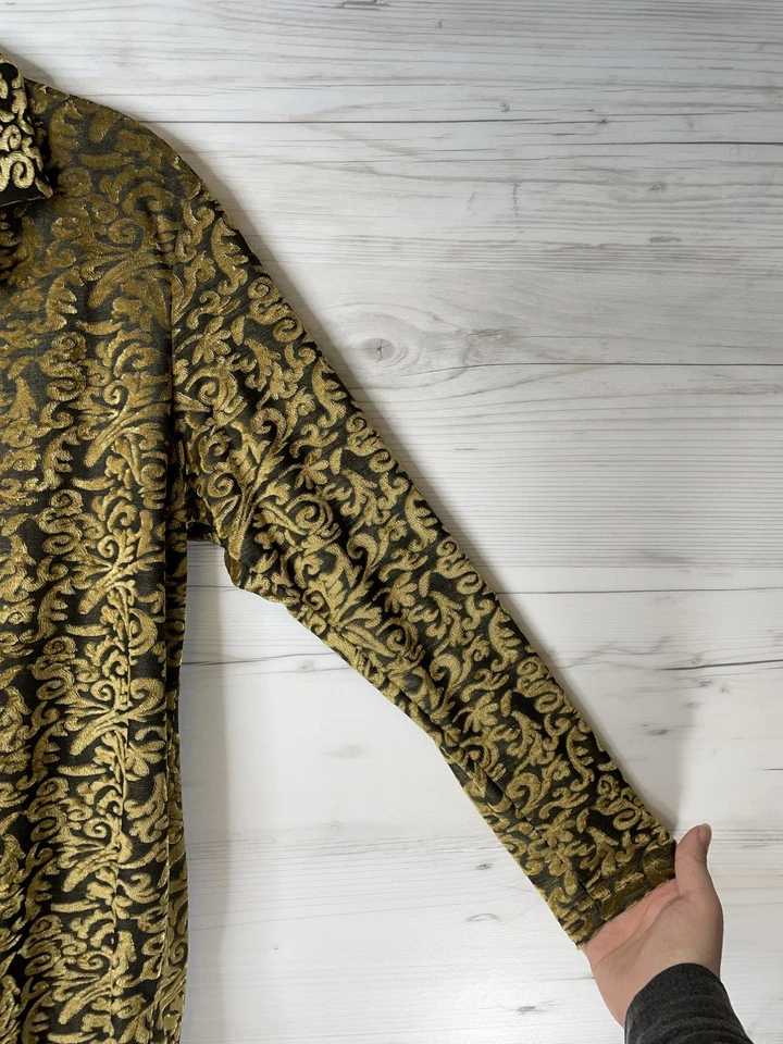 Camisa Diane Von Furstenberg para mujer talla grande Jacquard barroco negro dorado hecho en EE. UU. Foto 3 de 4