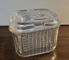 Vtg Federal Glass Ribbed Glass Vegetable Refrigerator Dish 4 1/4" x 4 1/4" x 3"