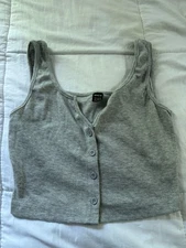 SHEIN Notch Neck Button Front Tank Top Gray Size M