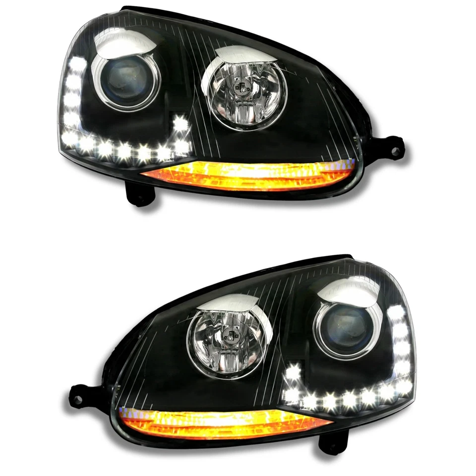 Scheinwerfer Set für VW Golf 5 + Jetta 3 in Schwarz mit LED Tagfahrlicht TFL DRL - Bild 2 von 4