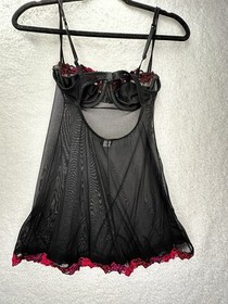 Vtg Fredrick&rsquo;s Hollywood Black Babydoll sheer mesh Top Dress Lingerie Witchigoth