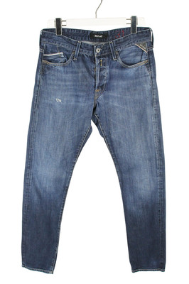 REPLAY Jeans Men's W31 Tapered Fit Button Fly Fade Effect Blue