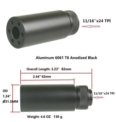 Aluminum 11/16x24 Thread Compensator 3.2 inch Low Concussion