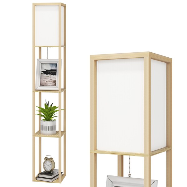 Stehlampe Stehleuchte Leselampe Holz 3 Regal E27 Wohnzimmer Schlafzimmer 160 Cm-image
