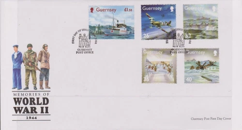 GB - GUERNSEY 2004 Memories 0f World War II - 1944 SG 1027-31 FDC SHIPS AIRCRAFT