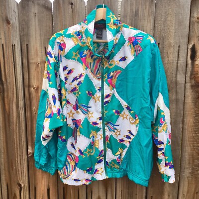 Vtg Lavon Sport Windbreaker Jacket Zip 80s Goldfish Aquarium Print