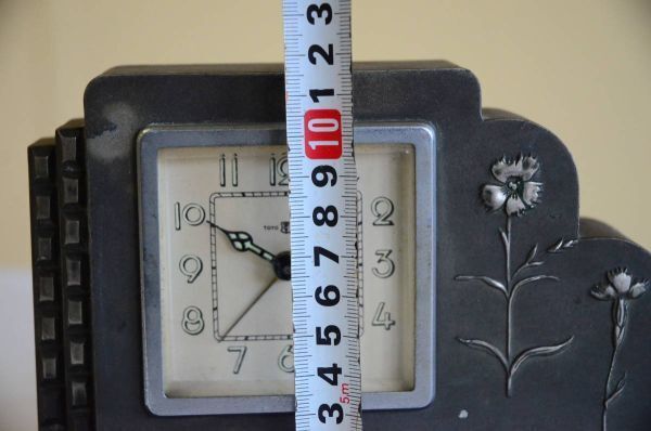 TOYO CLOCK Table Clock, Metal, Antimony, Showa Retro, 11.5cm TOYO CLOCK Table Clock, Metal, Antimony, Showa Retro, 11.5cm