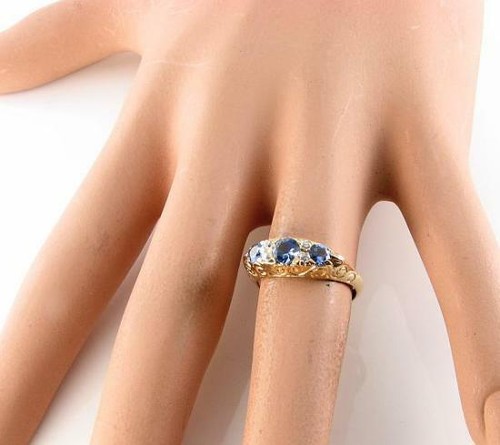 GROSSER 9K 9CT GOLD CEYLON SAPHIR & DIAMANT ART DECO INS RING KOSTENLOSE GRÖSSENÄNDERUNG - Bild 5 von 5