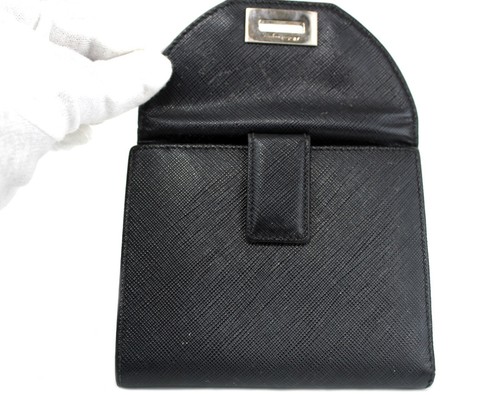 Salvatore Ferragamo Gancini Saffiano BiFold Wallet Black Leather Purse Italy - Picture 11 of 23