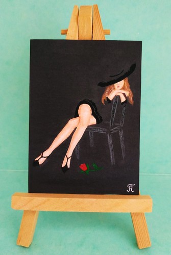 Lady on a chair Women's legs Minimalism ACEO Original Artist's signature - Picture 3 of 10