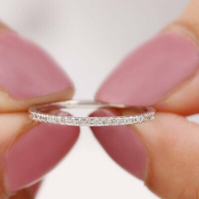 0.80Ct Round Cut Moissanite Wedding Eternity Band RIng In 14K White Gold Plated