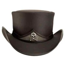 Steampunk Leather Top Hat with Skull  Crossbones Emblem   Pirate Goth Style