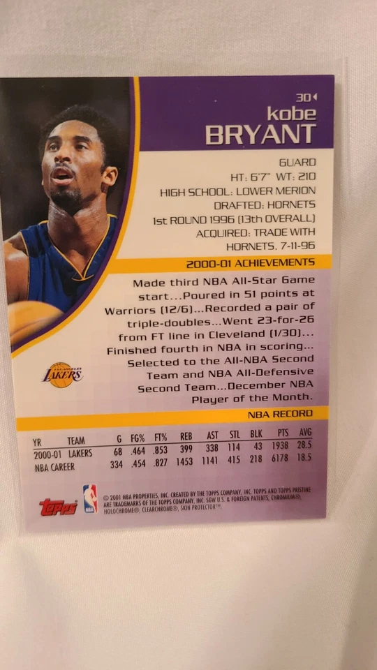 2001-02 Topps Pristine Kobe Bryant Holofoil Los Angeles Lakers HOF - Image 2 of 2