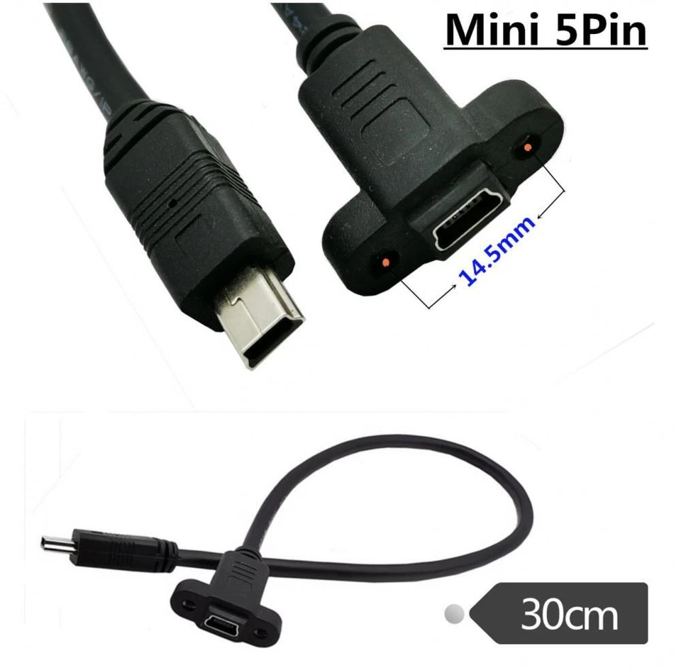 Mini USB B 5Pin Male to Female Socket Panel Mount Extension Cable 0.3m - Image 4 of 4