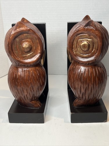 Par de sujetalibros de madera tallada de nogal macizo Wise Owl 1 - Imagen 8 de 12