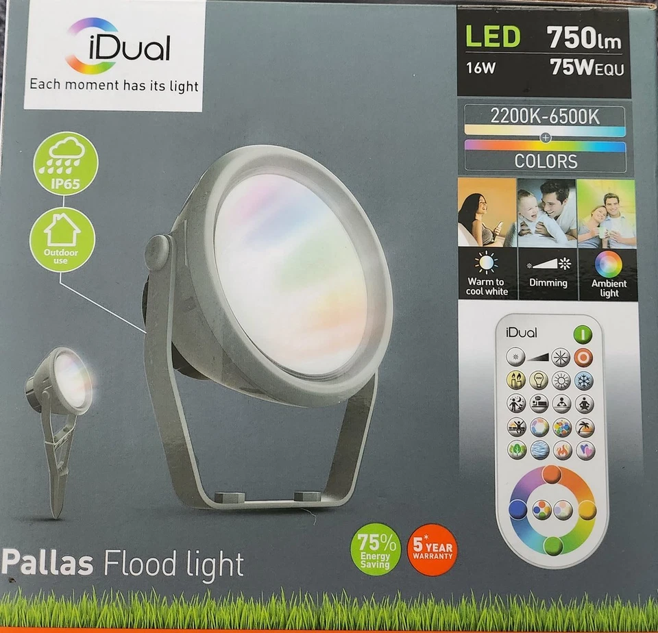 LED Spotlight Floodlight Garden IP65 iDual Pallas 700 Lumens RGB Remote Control - Image 2 of 4