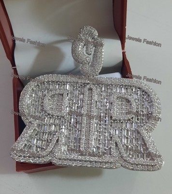 Ciondolo Personalizzato Lettera RR Per Uomo In Argento 925 Con Moissanite Naturale 5 Carati - Gioiello Unico