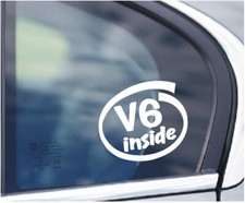 V6 INSIDE CAR WINDOW STICKER BOOT BUMPER WHITE ALL COLOURS ENGINE RACE TRACK VW