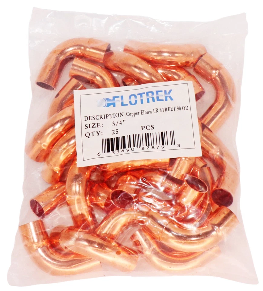 FLOTREK 3/4" OD HVAC Copper Street Long Radius LR 90, W02828 / C272-0090 , Pack of (25)