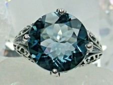 NATURAL London Blue Topaz Sterling Silver Filigree Ring Made To Order D 54