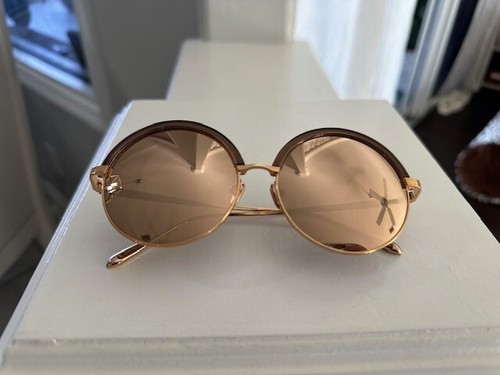 Linda Farrow Rare Rose Gold Wire Frame Chocolate Round Sunglasses LFL966 6 New - Picture 6 of 15