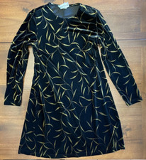 Ronni Nicole Velvet Vintage Long Sleeve Dress Size 10 Black Gold Scoop Neckline