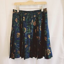 The Scotch House Floral Print Pleated Skirt Blue Wool Size Small Side Zipper