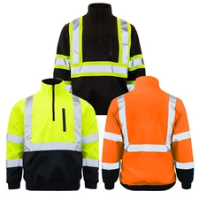 Hi-Vis Pullover Safety Workwear Fleece-lined Fleecy Zip Jumper Jacket Jorestech