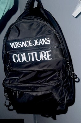 NEW Versace Jeans Couture Macro Logo Nylon Backpack Black White