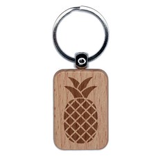 Pineapple Silhouette Engraved Wood Rectangle Keychain Tag Charm