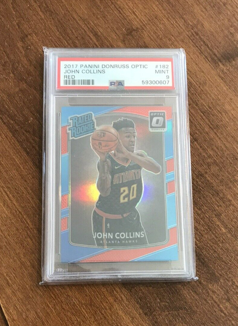John Collins 2017-18 Optic Rated Rookie Red Prizm #192 Hawks Jazz /99 RC PSA 9