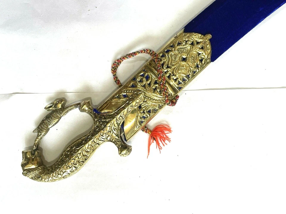 готовый к бою индийский талвар/меч лев стиль латунная рукоять синий чехол 38 дюймов - Изображение 2 из 4