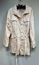 We The Free Womens Medium Cotton Linen Button-Front Belted Jacket Cream Pockets
