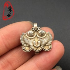 Collectible Chinese Antique DIY Accessories Tibetan Silver Two Fish Pendant