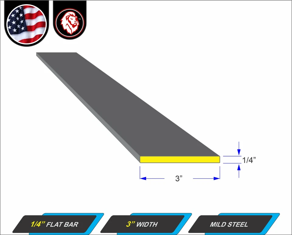 Стальной плоский стержень 1/4 дюйма x 3 дюйма - металлический приклад - мягкая сталь - длина 96 дюймов (8 футов) - Изображение 3 из 3