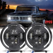 Pair 7" inch Round LED Hi/Lo Beam Headlights Black fit Ford F100 F150 F250 Truck