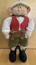 2' Tall Free-Standing Plush Christmas Elf holding Wooden Toy