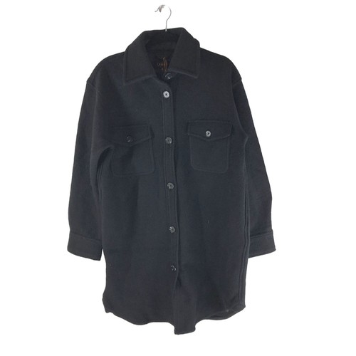 Quince Camicia Lunga Donna 100% Lana Merino Giacca Tasche Nero M - Foto 4 di 8