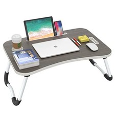 Folding Lap Desk, 23.6 Inch Portable Wood Black Laptop Bed Desk Lap Desk with...