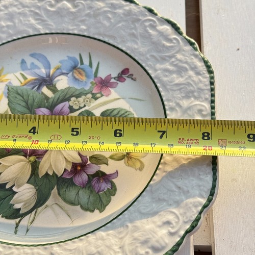 PALL MALL WARE EMBOSSED FLORAL SALAD PLATE GREEN RIM VINTAGE ENGLISH CHINA - Foto 7 di 7