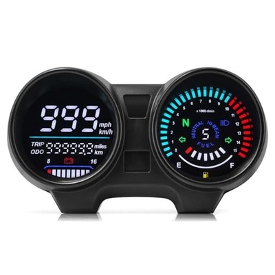 Motorcycle Speedometer Tachometer MPH/KM Digital Speed Gauge Odometer Fuel