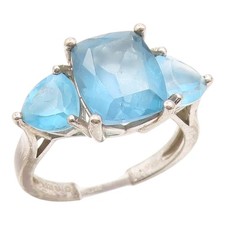 925 Sterling Silver Vintage Ring Three Stone Faceted Blue Topaz Sz 7 RG35239