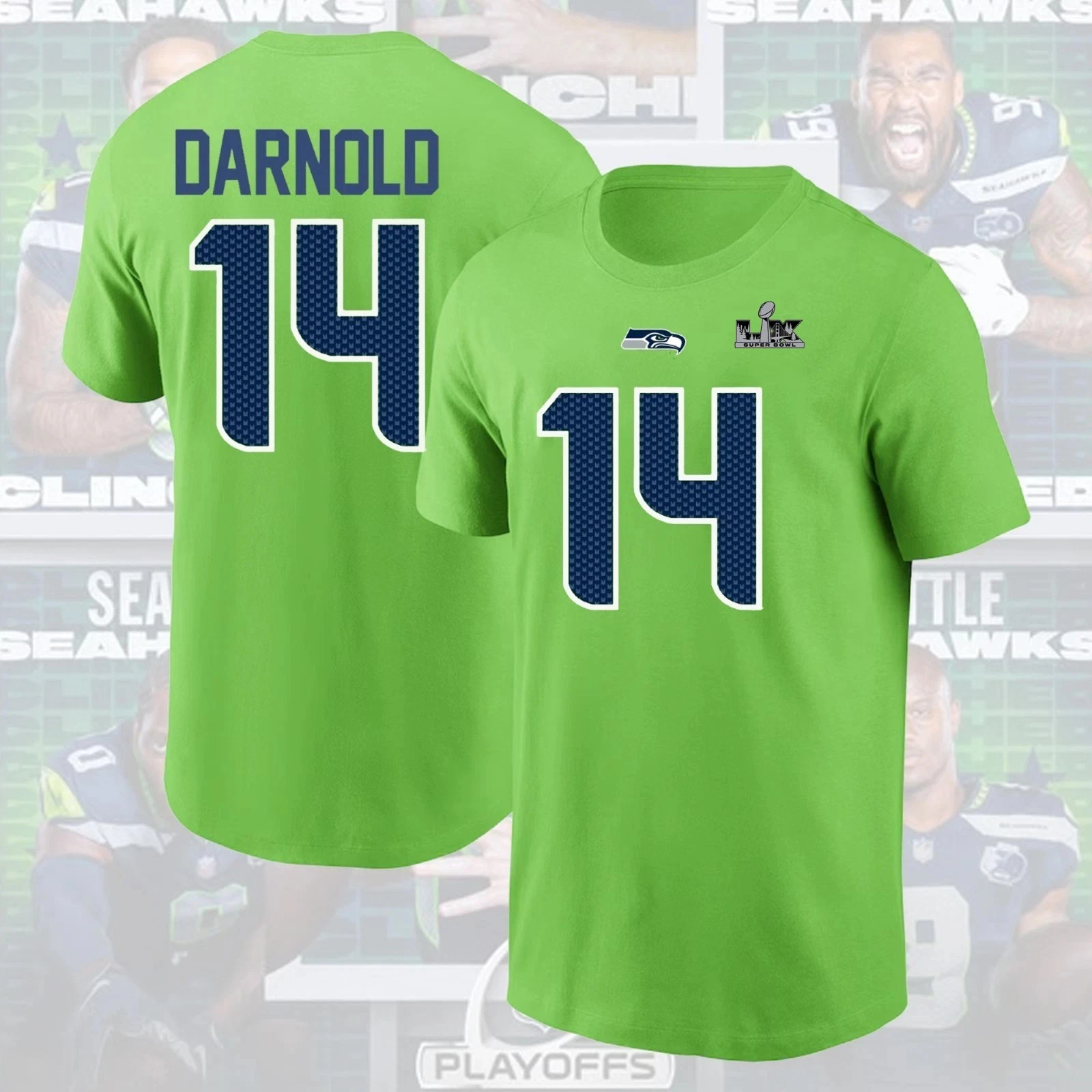Sam Darnold #14 Seattle Seahawkss Super B.owl Name & Number Fan Look